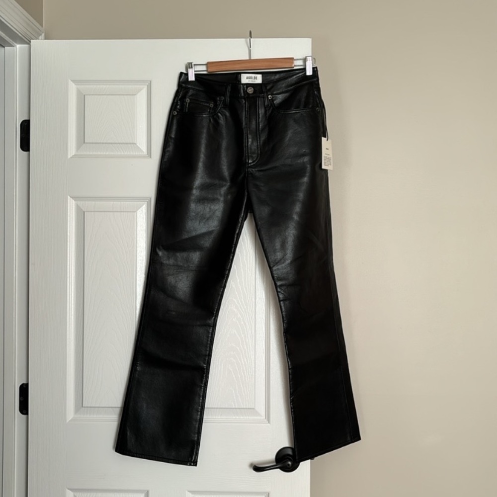 NWT AGOLDE Recycled Leather Mid Rise Relaxed fit Boot Cut Bootcut Pants Trousers - Picture 14 of 16